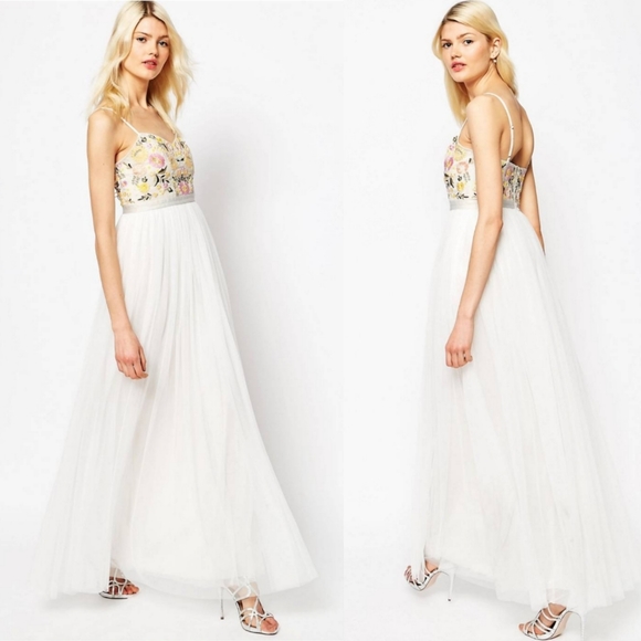 needle and thread embroidered maxi dress